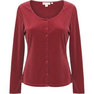 First Issue Liz Claiborne Red Velour Button Front Cardigan Top Silver Buttons XS